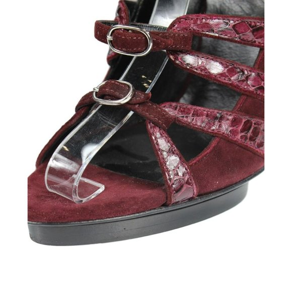 BALENCIAGA Burgundy Python Stiletto Buckle Cage Pump Heels - Size 39.5, US 9.5 - Picture 7 of 11